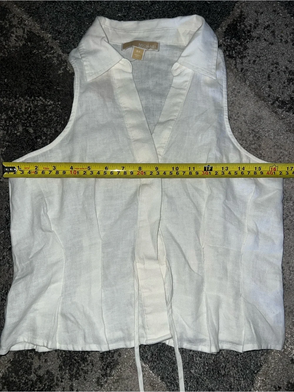 Michael Kors White Linen Sleeveless Tie-Front Blouse